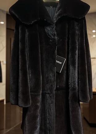 Шуба норкова black glama з капюшоном 100 см р.48-52