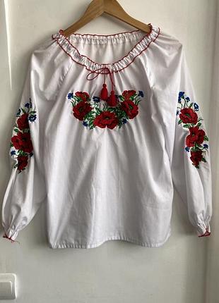 Бавовняна вишиванка для дівчинки, зріст 152, біла