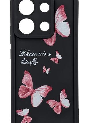 Чехол shock case print для xiaomi redmi note 13 4g бампер силиконовый черный с рисунком бабочки
