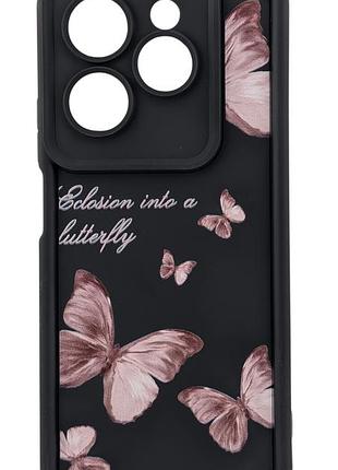 Чехол shock case print для infinix hot 40 pro (x6837) бампер силиконовый черный с принтом бабочки