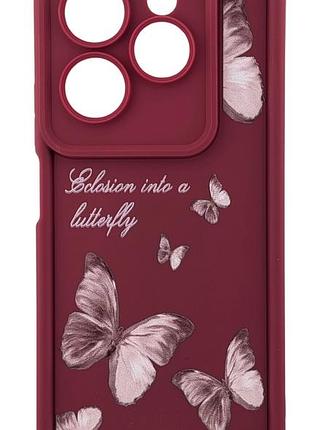 Чехол shock case print для infinix hot 40 (x6836) бампер силиконовый бордовый с принтом бабочки