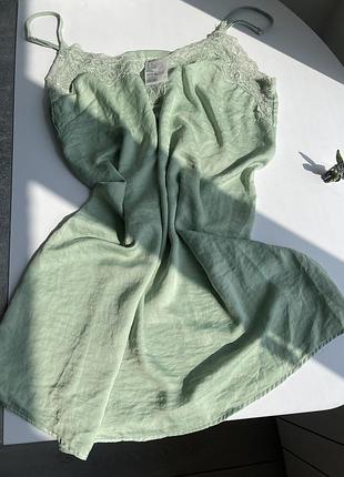 Шовкова сукня комбінація h&m м'ятна сатинова сукня в білизняному стилі з мереживом розмір m