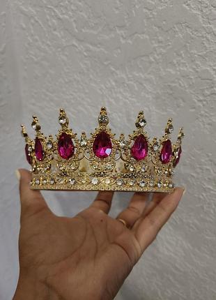 Діадема корона на торт золота корона з рожевим камінням