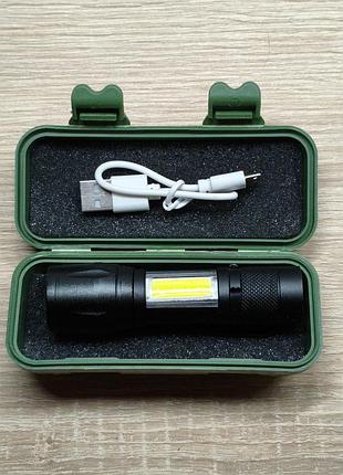 Тактический аккумуляторный фонарик bl-511 xpe+cob micro-usb с кейсом (zoom)