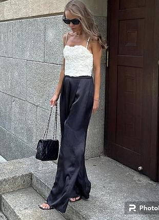 Легкі чорні сатинові вільні  широкі штани zara ✨✨✨✨✨✨✨✨✨✨