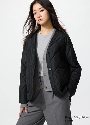 Куртка-лайнер uniqlo чорна puffertech collarless jacket