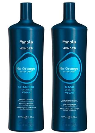 Набір для волосся антипомаранчевий fanola no orange wonder шампунь 1000мл., маска 1000мл. проти мідних відтінків