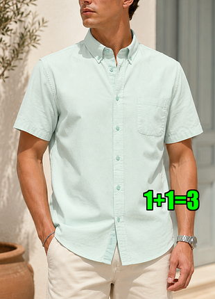 😉1+1=3 мятная мужская рубашка оксфорд хлопок dunnes regular fit, размер 52 - 54