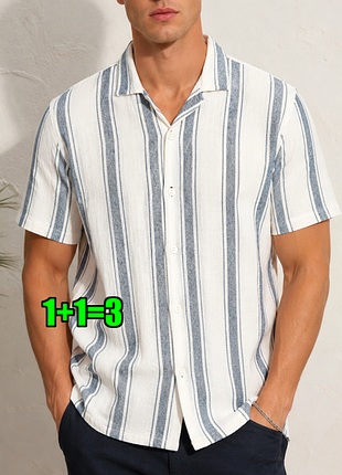 😉1+1=3 стильная мужская рубашка в полоску хлопок primark, размер 44 - 46
