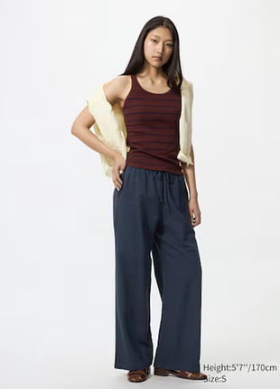 Брюки лен прямые uniqlo linen blend easy trousers темно-синие navy