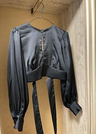 Блуза жіноча, river island (чорний атлас)