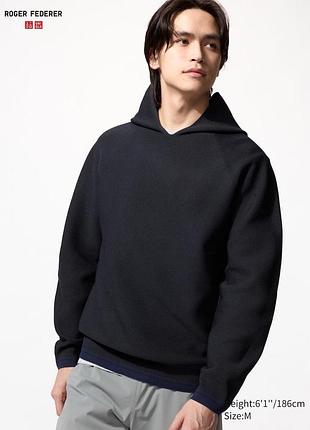 Худі uniqlo+roger federer чорна washable 3d knit pullover hoodie
