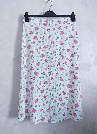 Юбка женская primark 1988414 l 48р., белая в цветке, вискоза, меди, летняя
