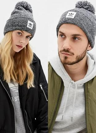 Шапка бини унисекс вязаная с помпоном меланж adidas
