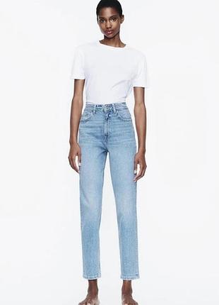 Блакитні джинси zara mom з високою посадкою розмір 40