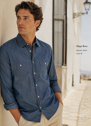 Мужская джинсовая рубашка boss (hugo boss) р. м (slim fit)