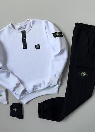 Зима stone island білий світшот штани