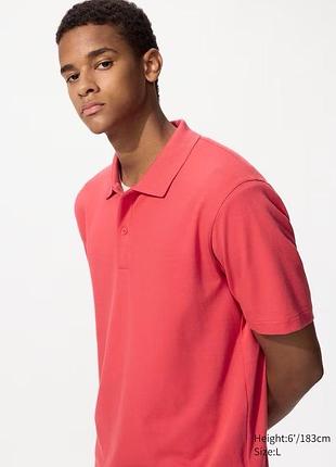 Футболка-поло uniqlo червона airism cotton piqué polo shirt