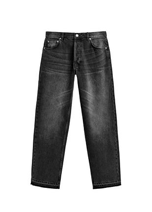Чоловічі джинси straight fit від zara прямого крою в темному відтінку з ефектом потертості.