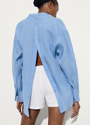Лляна сорочка zara насичено блакитного кольору