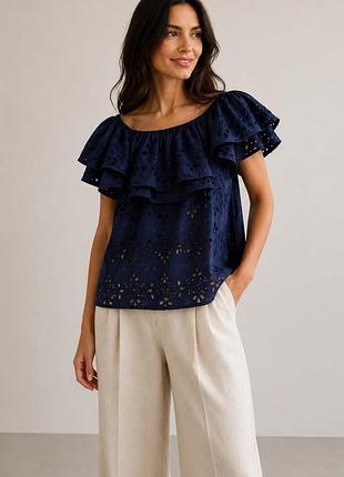 Бавовняна блуза united colors of benetton з вишивкою рішельє, m