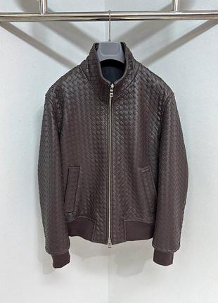 Чоловіча плетена куртка бомбер з натуральної шкіри bottega veneta