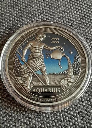 Сувенирная монета водолый знак зодиака, 40 мм