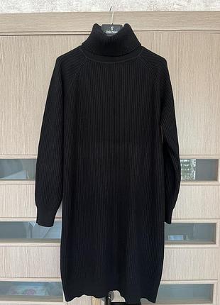 Жіноча чорна тепла сукня в рубчик з високим горлом, з ремінцем, one size