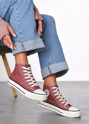 Высокие текстильные кеды цвет марсала под converse маломерят