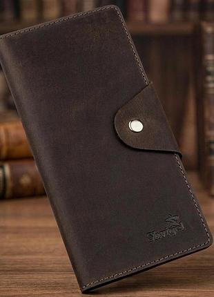Гаманець вертикальний з вінтажної шкіри на кнопках shvigel 16180 коричневий