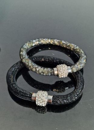 Роскошные браслеты-сетки в стиле swarovski, пара.
