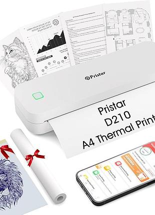 Термопринтер pristar d210 a4, портативний принтер, сумісний з ios/android та ноутбуками, мобільний принтер