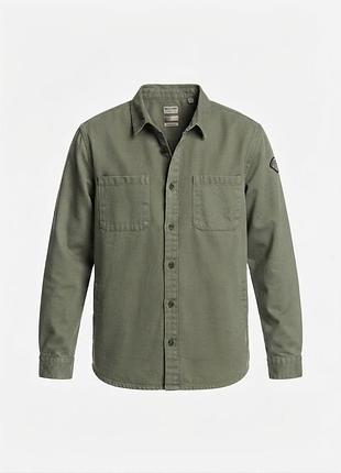 Плотная мужская рубашка / куртка (overshirt) quiksilver taxer в стиле милитари / хаки, 100% хлопок, размер l (regular fit)