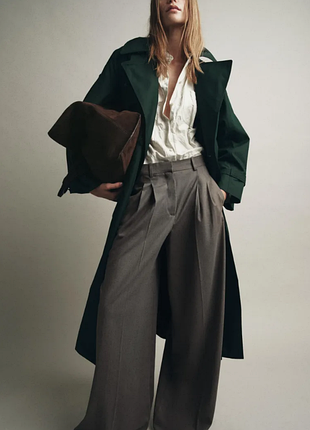 Серо бежевые брюки wide leg zara