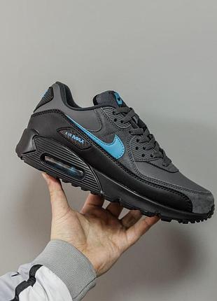 Серые кроссовки унисекс nike air max 90 grey black blue х эйр макс 46