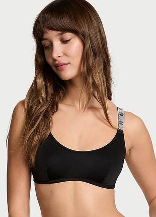 Неймовірно ефектний чорний брендовий  бюстгальтер-бралетт victoria's secret shine strap scoop bralette без кісточок