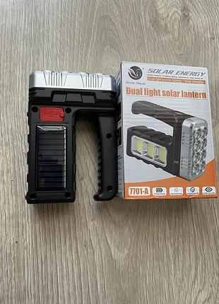 Потужний акумуляторний led ліхтар-лампа зі сонячною панеллю 7701-а usb