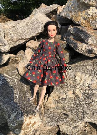 Одяг для ляльки барбі, сукня з вишнями. плаття для ляльок barbie