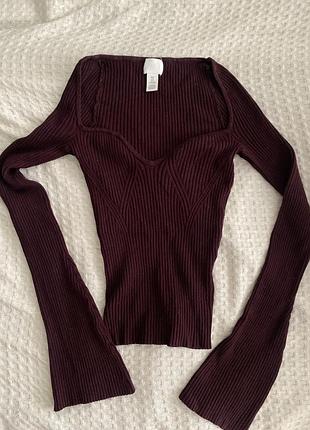 Топ з кукавами кльош, бордовий з грибковим декольте, h&m