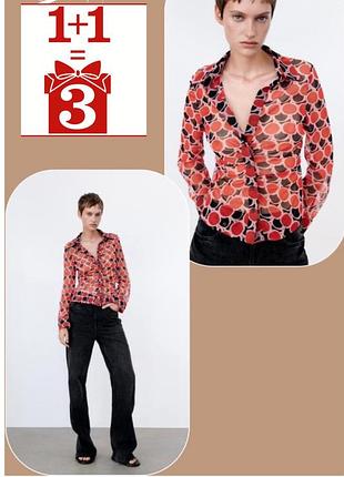 1+1=3 тренд блуза сорочка сітка в принт zara рубашка тюля сетка marimekko