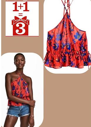 1+1=3 легка майка топ h&m халтер в квіти принт