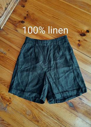 Жіночі льняні шорти бермуди primark xs s чорні (100% льон / 100% linen) від фірмової преміум-лінійки the edit