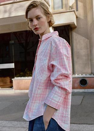 Оверсайз сорочка  у клітинку розмір l ,xl zara