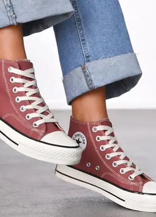 Высокие текстильные кеды цвет марсала под converse маломерят