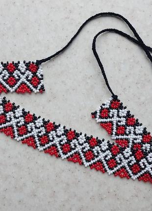 Силка из бисера силянка красная с геометрическим узором украшения женские аксессуары ожерелье гердан