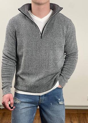 Трендовий сірий джемпер livergy 1/3 zip, меланж, светр, джемпер, на змійці, з замочком
