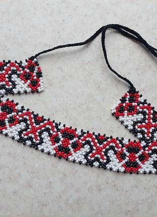 Силка из бисера силянка красная с узором украшения женские аксессуары ожерелье ленточный гердан