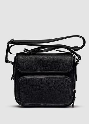 Шкіряна чоловіча сумка coach sullivan flap crossbody in signature canvas total black