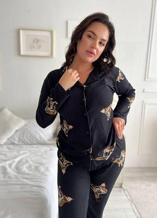 Чорна комфортна та приємна піжама-домашній костюм plus size