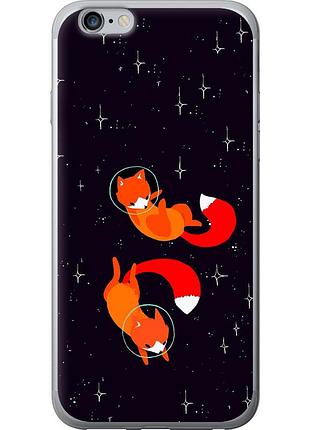 Чехол 2d пластиковый на телефон iphone 6s plus лисички в космосе "4519t-91-58250"